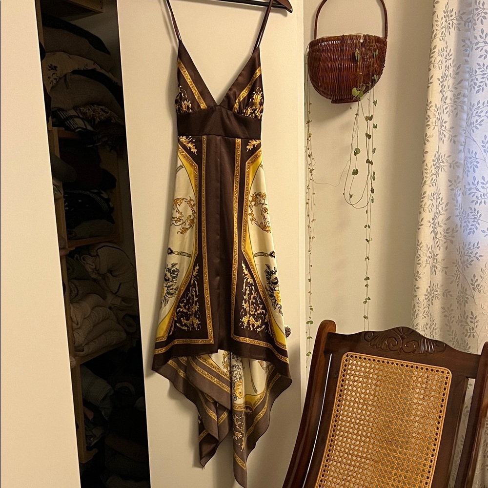 Brown and Yellow Scarf Dress